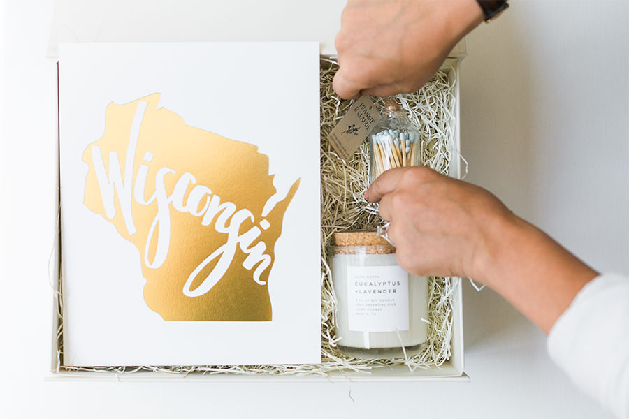 my bees box curated gift boxes, personal branding photography for wedding and event planners, creatives, designers, florists, coaches, and consultants; photo by my brand photographer in milwaukee, wisconsin