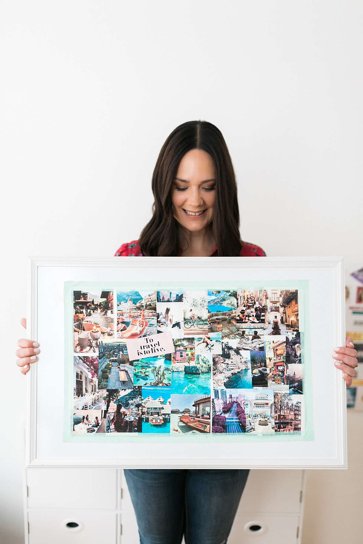 woman creating a vision board with tropical vibe