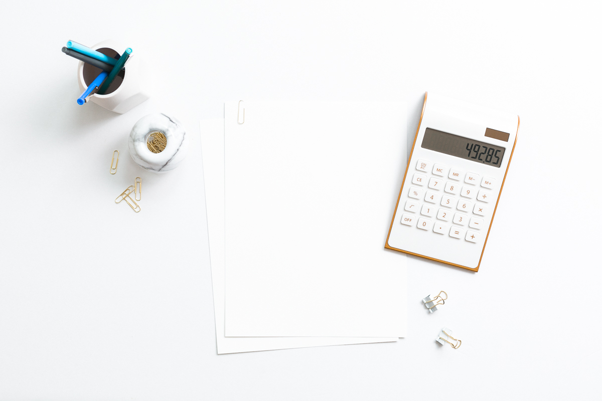 flatlay with calculator, affinity accounting, woman-owned business milwaukee wisconsin, photo by mybrandphotographer