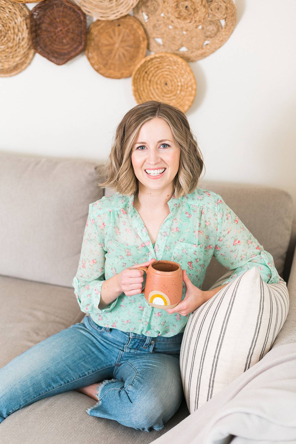 milwaukee wellness and organic beauty blogger branding headshot with coffee mug
