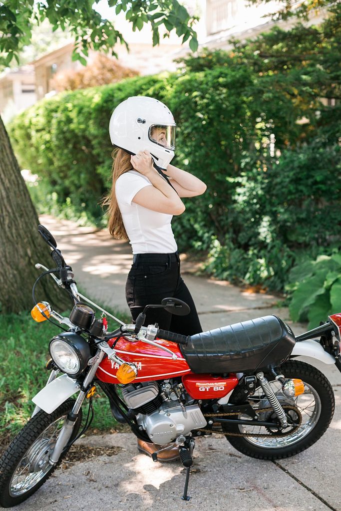 woman with small motorcycle bike
