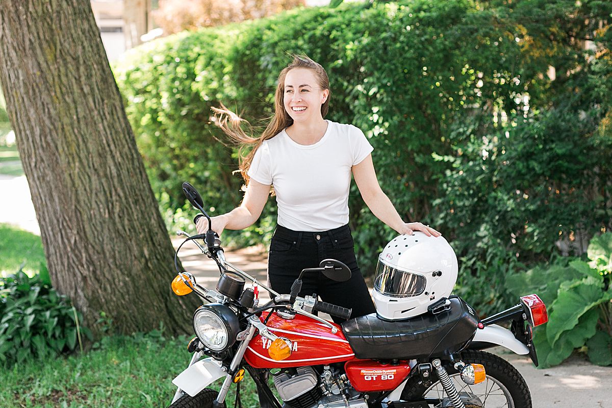 woman with small motorcycle bike
