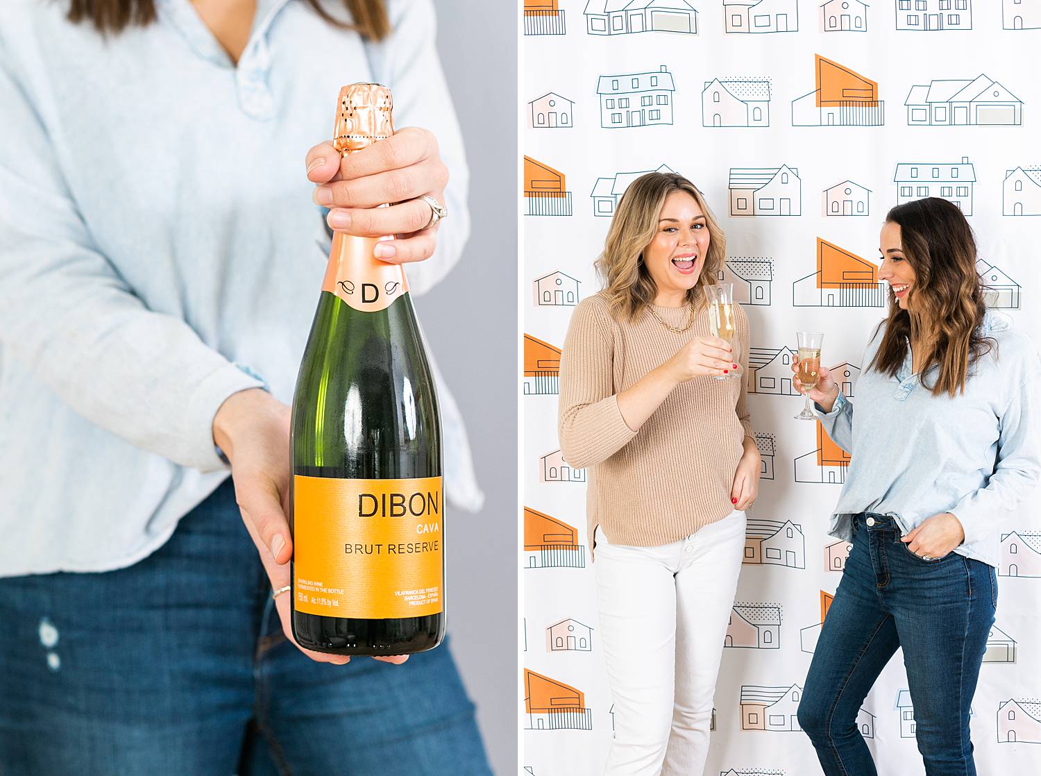 women real estate agents on closing day toasting flutes of champagne